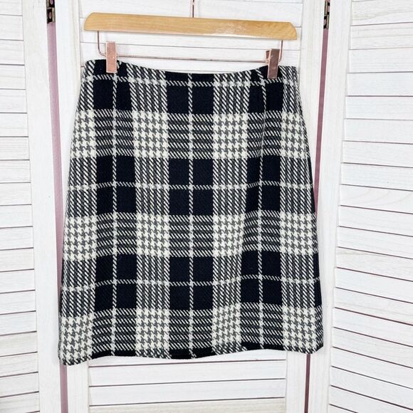 Eddie Bauer Plaid Wool Blend Tweed Pencil Skirt Black White 8 Tall - Picture 6 of 11